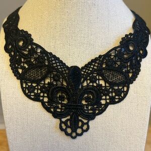 Ping Wu black lace and metal chain necklace